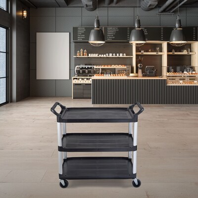 Luxor 3-Shelf Serving Cart with Swivel Wheels, Black/Aluminum (SC13-B)