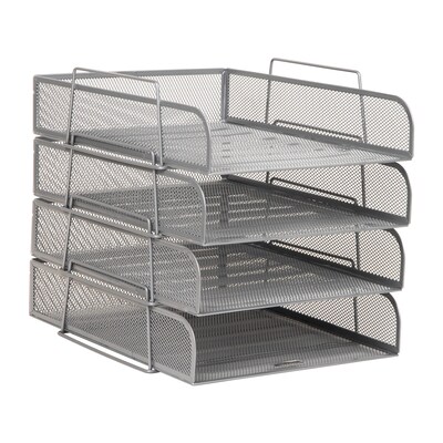 Mind Reader Metal Front Loading Stackable Letter Tray, Letter/Legal Size, Silver (BSTACK4-SIL)