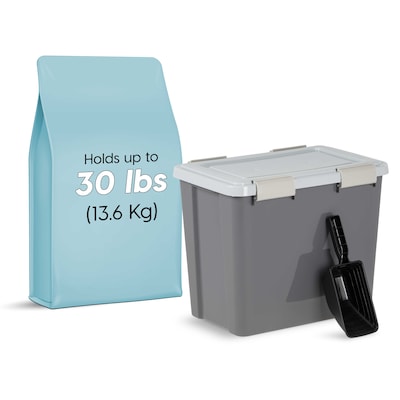 Iris 30-lb, Airtight Dog & Cat Food Container with Scoop, Dark Gray (100148)