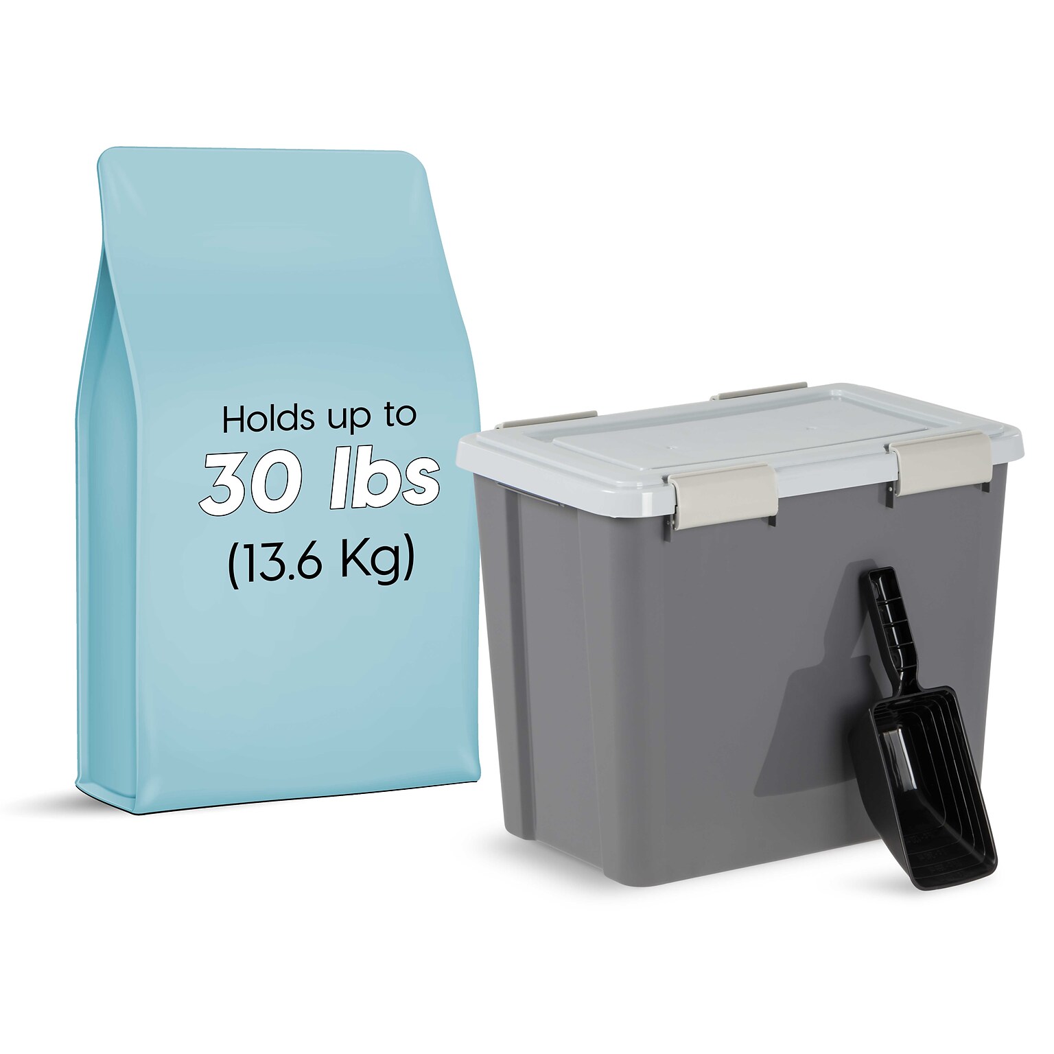 Iris 30-lb, Airtight Dog & Cat Food Container with Scoop, Dark Gray (100148)