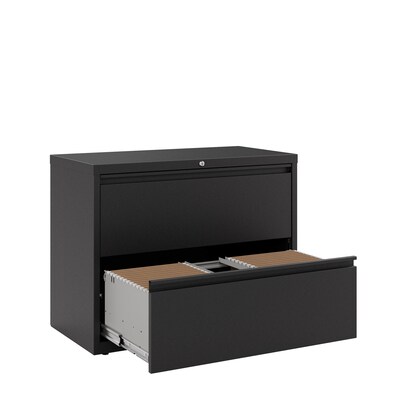 Hirsh 36" Wide 2-Drawer Metal Lateral File Cabinet, Letter/Legal and A4 Hanging Folders, Matte Black (25837)