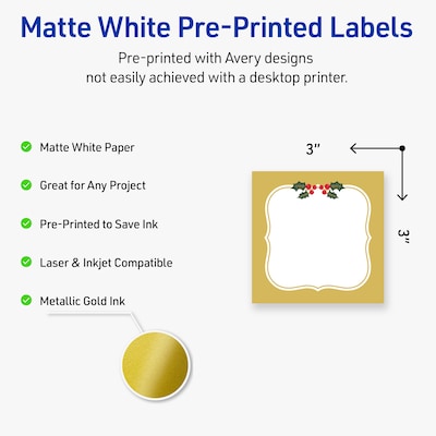Avery Square Multipurpose Labels, 3 x 3, White, 60/Pack (19479370465)