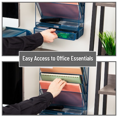 Mind Reader 7-Compartment Metal Desk Shelf, Turquoise (MAGROUND-TUR)