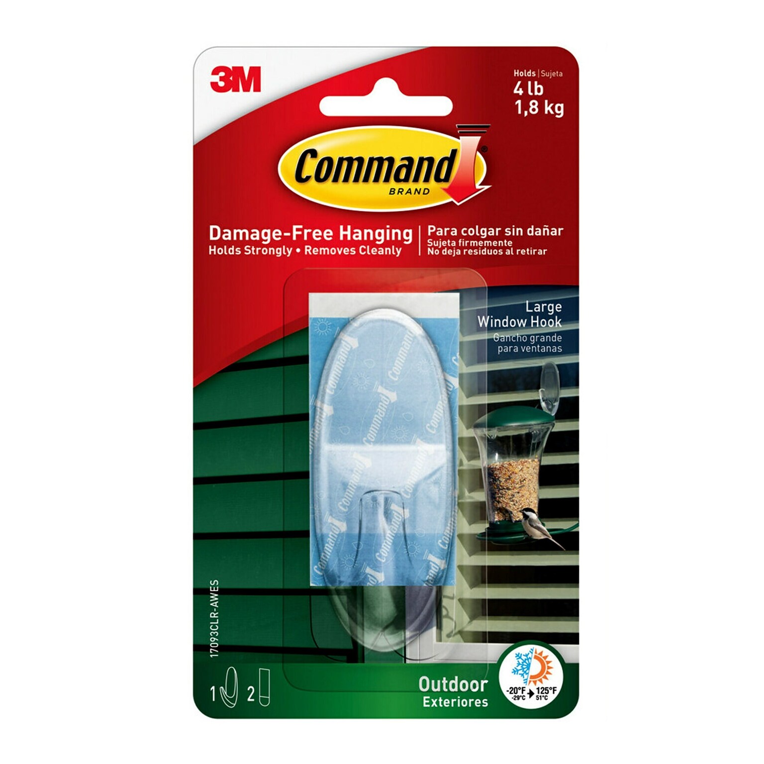 Command  Large Window Hook, 4 lb., Clear (17093CLR-AWES)