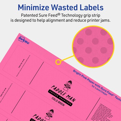 Avery Laser/Inkjet Rectangle Multipurpose Labels, 1" x 7", Bright Pink, 160/Pack (94225)