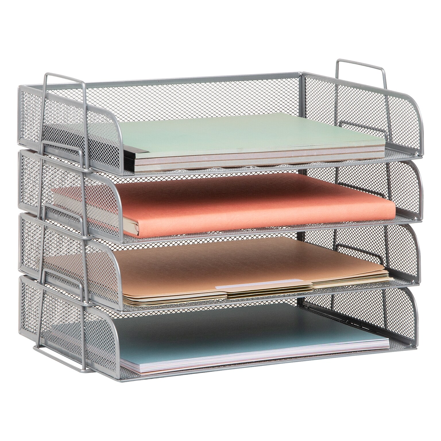 Mind Reader Metal Side Loading Stackable Letter Tray, Silver (DSTACK4-SIL)