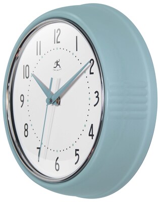 Infinity Instruments Round Retro Baby Blue Wall Clock, Aluminum, 9.5" (10940BB)