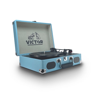 Victor Metro Plus Bluetooth Suitcase Turntable 3-Speed Vinyl Record Player with Speakers, Turquoise (VSRP-850B-TQ)