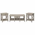 Bush Furniture Key West 47W x 24D Coffee Table with Set of 2 End Tables, Washed Gray (KWS023WG)
