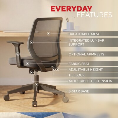 Staples Essentials Ergonomic Fabric Swivel Task Chair, Black (UN56947)