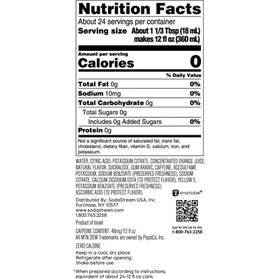 SodaStream Mountain Dew Zero Sugar Drink Mix, 14.9 oz., 4 Bottles/Pack (1103165010)