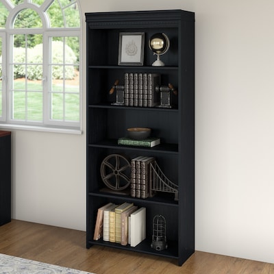 Bush Furniture Fairview Collection 69"H 5-Shelf Bookcase with Adjustable Shelves, Antique Black Laminated Wood (WC53965-03)