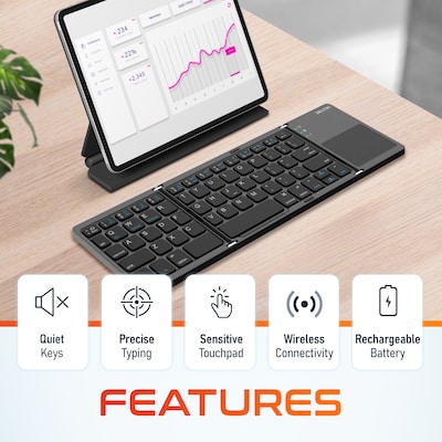 Delton F75 Small Wireless Foldable Portable Keyboard and Touchpad, Black (DKBF75)