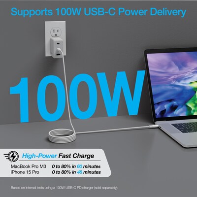 Naztech REcoil Magnetic USB-C to USB-C Braided Cable, 6 ft., White (16049)