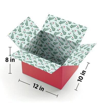 10 x 12 x 8 Decorative Holiday Gift Shipping Box, Christmas Floral, 200# Mullen Rated, 2/Pack (20