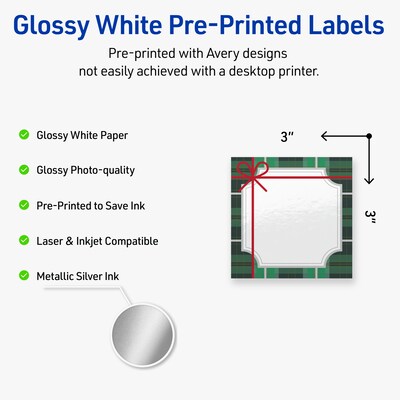 Avery Square Multipurpose Labels, 3 x 3, White, 60/Pack (19479370402)