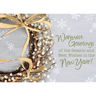 White Berry Wreath Holiday Greeting Cards; Stock Verse Included; Boxed Set of 25 Cards and Envelopes