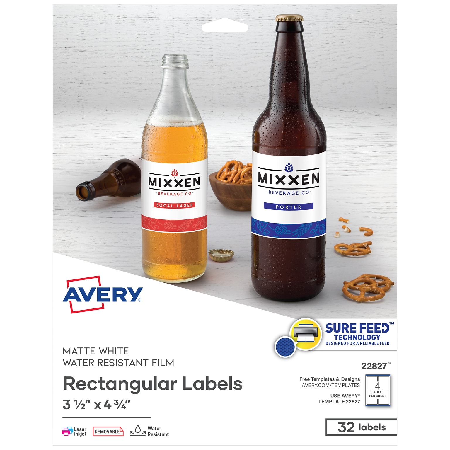 Avery Sure Feed Laser/Inkjet Durable Print-to-the-Edge Labels, 3.5 x 4.75, Satin White, 32 Labels/Pack (22827)