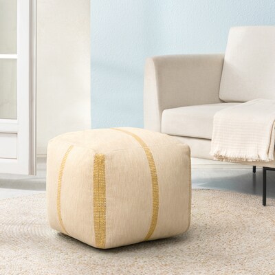 Anji Mountain Waterbury Beige Honey Mustard Fabric Square Pouf Ottoman (AMBPF114-1818)