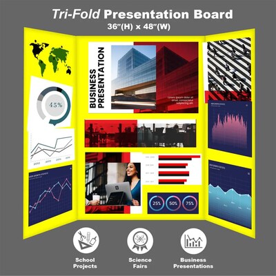 Bazic Tri-Fold Presentation Board, 36" x 48", Paper, Assorted Colors, 24/Carton (BAZ5035)