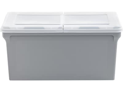 Iris Plastic File Box with Split Lid, Letter Size, Gray/Translucent White (500228)