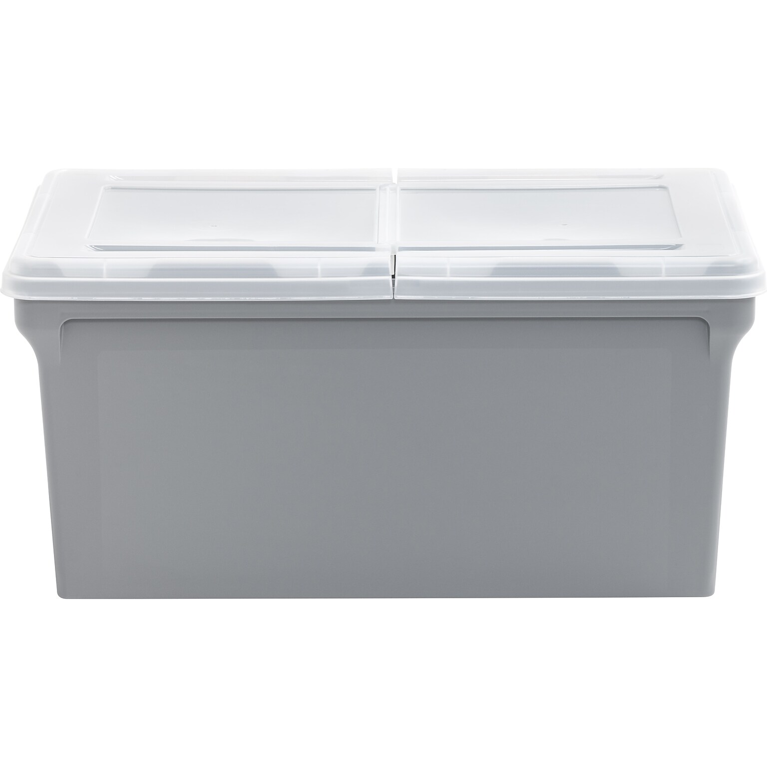 Iris Plastic File Box with Split Lid, Letter Size, Gray/Translucent White (500228)