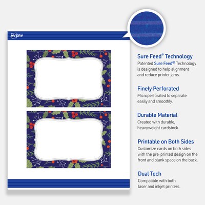 Avery Silver-Navy Matte Blank Card, White, 20/Pack (S00-FHX)