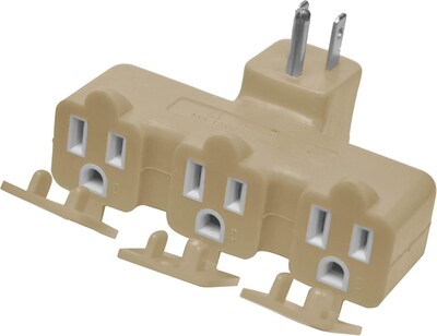 GoGreen Power 3-Outlet Tri Tap Adapter with Covers, Beige (GG-03431BE)