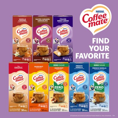 NESTLE COFFEE MATE Coffee Creamer Italian Sweet Crème Flavor, Liquid Creamer Singles, 0.375 fl oz, 50 Count.