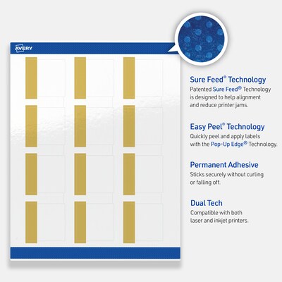 Avery Laser/Inkjet Square Multipurpose Labels, 2" x 2", White, 120/Pack (S00-DJP)