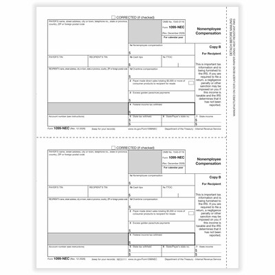 ComplyRight 2026 1099-NEC Tax Form, 1-Part, 3-Up, Recipient Copy B, 50/Pack (NEC511150)