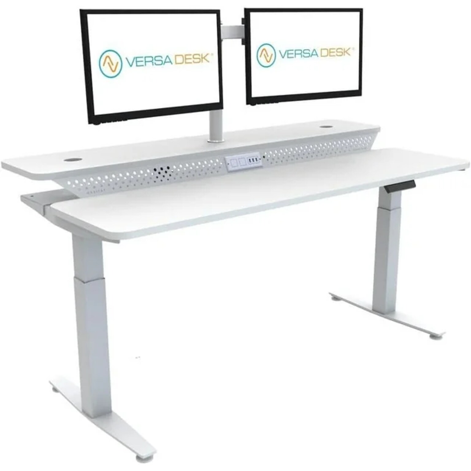 VersaDesk PowerLift Split-Level 72W Electric Rectangular Adjustable Standing Desk, White (PL2SD7230-WW)