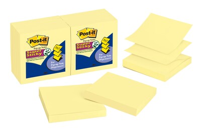 Post-it Super Sticky Pop-up Notes, 3 x 3, Canary Collection, 90 Sheet/Pad, 12 Pads/Pack (R33012SSC