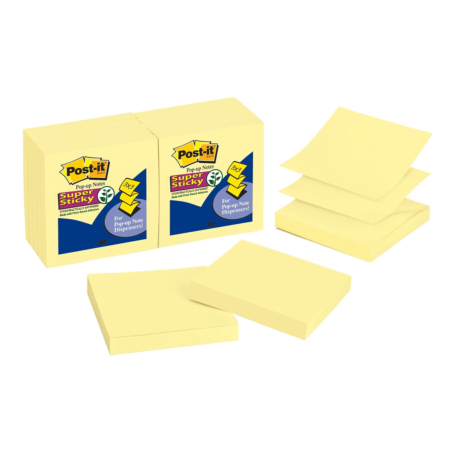 Post-it Super Sticky Pop-up Notes, 3 x 3, Canary Collection, 90 Sheet/Pad, 12 Pads/Pack (R33012SSCY)