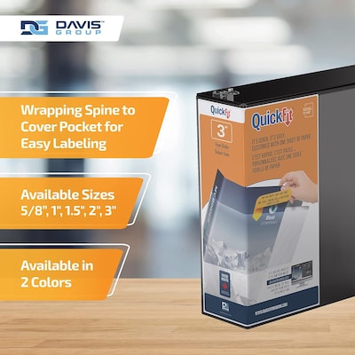 Davis Group QuickFit 3" 3-Ring Standard Binders, Black, 6/Pack (88051-06)