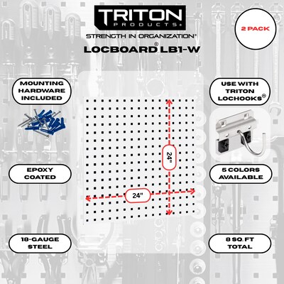 Triton Products LocBoard 24 x 24 x 9/16 Steel Square Hole Pegboards, Set of 2 (LB1-W)