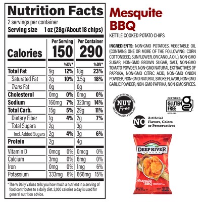 Deep River Snacks Gluten Free Mesquite BBQ Kettle Cooked Potato Chips, 2 oz., 24/Box (220-02562)