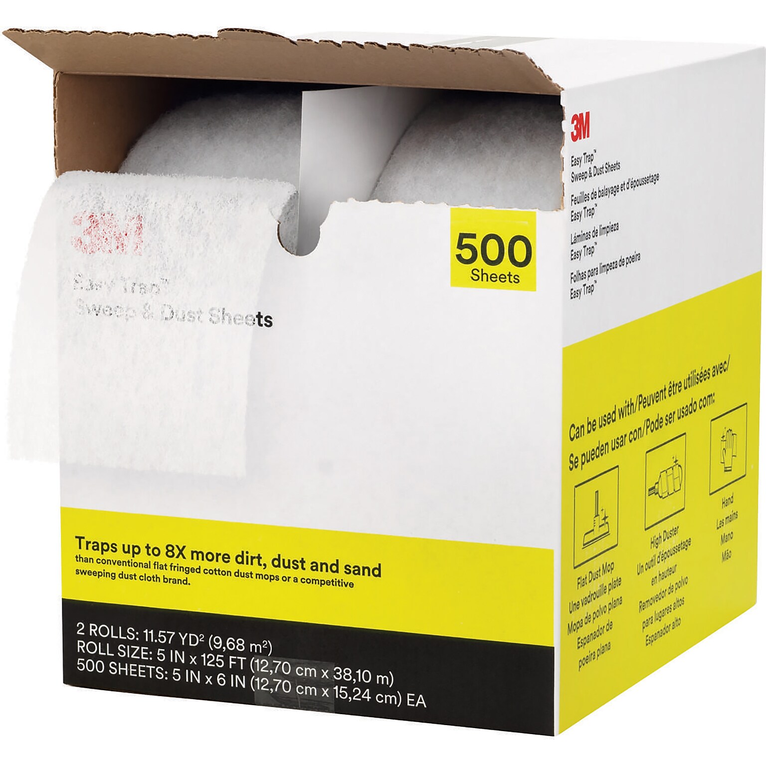 3M Easy Trap Dusting Cloths, 6 x 5, Gray, 250 Sheets/Roll, 2/Carton (55655W)