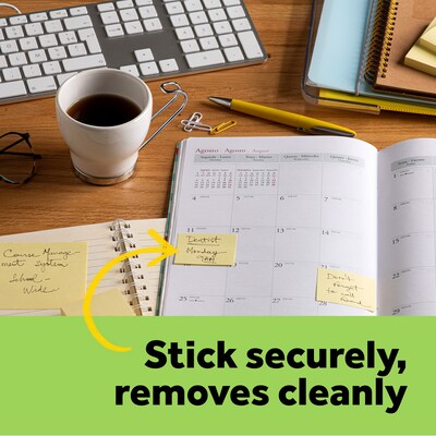 Post-it Greener Recycled Notes, 3" x 3", Canary Collection, 100 Sheet/Pad, 12 Pads/Pack (654-RP-YW)