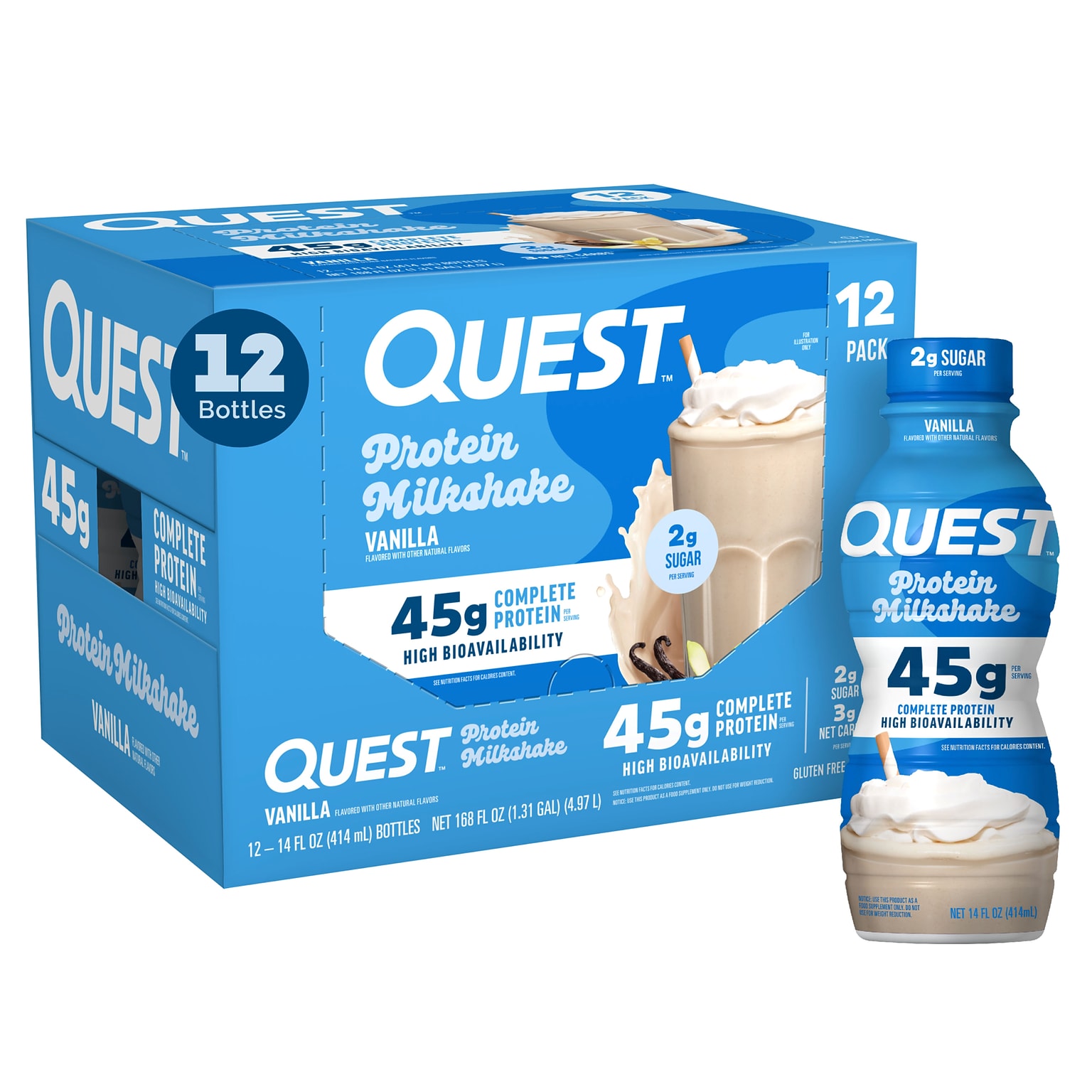 Quest Vanilla Protein Milkshake, 14 oz., 12 Bottles/Carton (QRTDHPVN12M1)