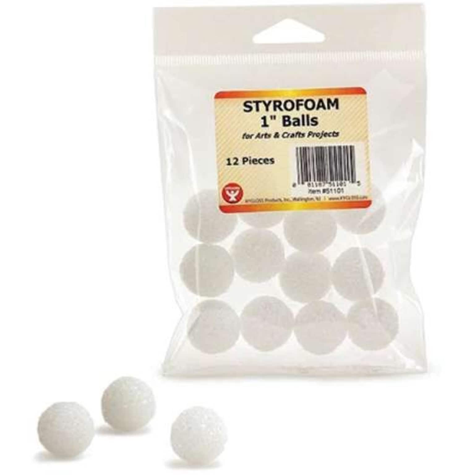 Hygloss 1 Styrofoam Balls, White, 12/Pack, 6 Packs/Bundle (HYG51101)