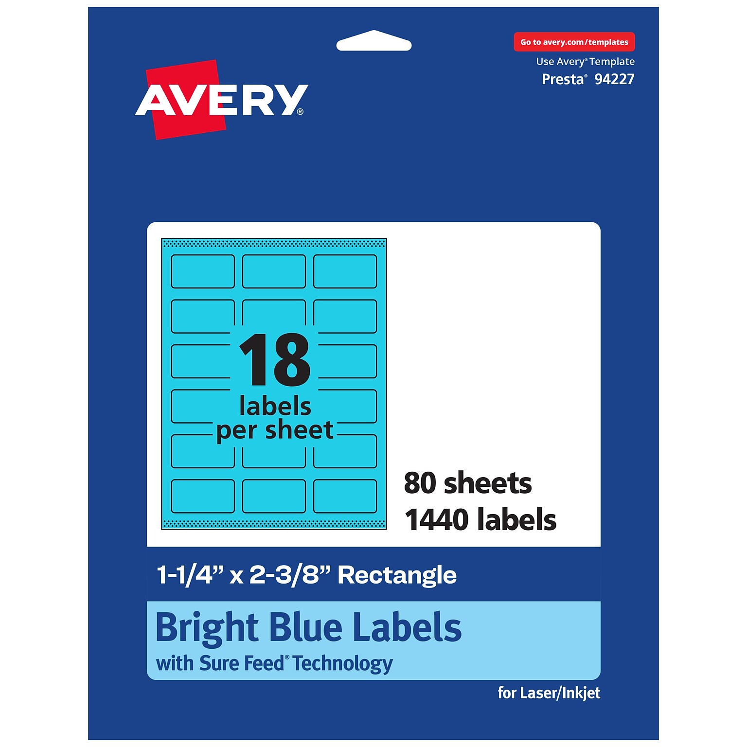 Avery Rectangle Multipurpose Labels, 1-1/4 x 2-3/8, Bright Blue, 1440/Box (94227)