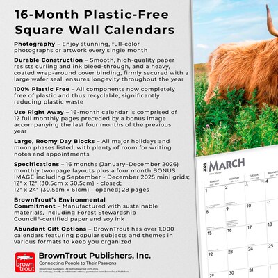 2026 BrownTrout Highland Cows 12" x 12" Monthly Wall Calendar (9798330703630)