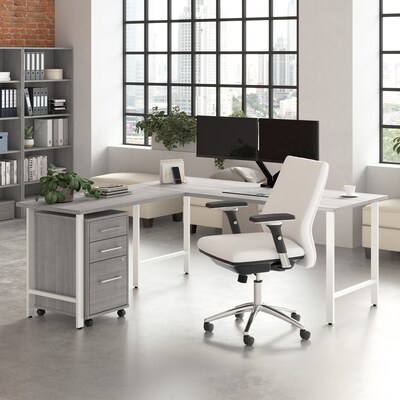 Bush Business Furniture Hustle 72W L Shaped Computer Desk with 3 Drawer Mobile File Cabinet, Platin