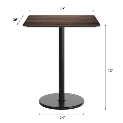 Flash Furniture Acadia Square Wooden Dining Table with Round Base, 36"D x 36"W, Dark Brown/Black Base (STSQ36WBRTR24B)