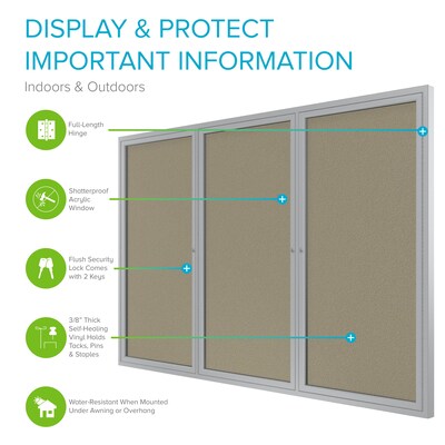 Ghent Vinyl Enclosed Bulletin Board, Satin Frame, 4H x 8W (PA34896VX-181)