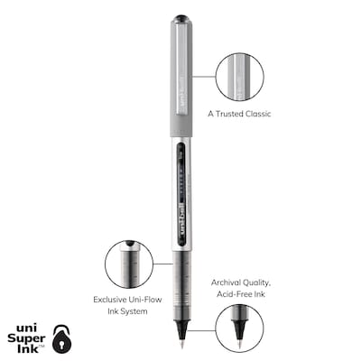 uni-ball Vision Rollerball Pens, Fine Point, Black Ink, Dozen (60126)
