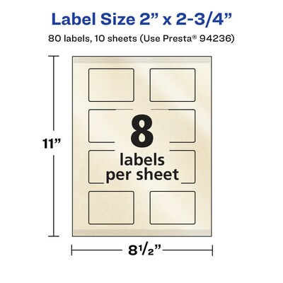 Avery Pearlized Ivory Rectangle Multipurpose Labels, 2" x 2.75", Ivory, 80/Pack (94236)