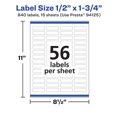 Avery Durable Removable Rectangle Multipurpose Labels, 0.5" x 1.75", White, 840/Pack (94125)