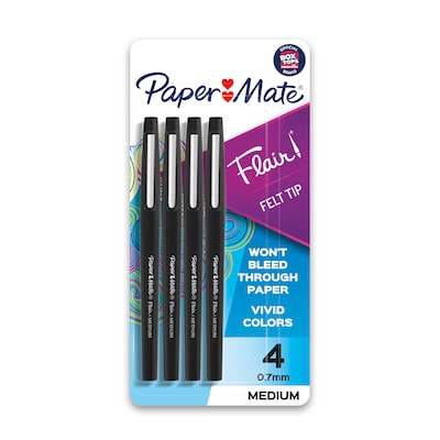 Paper Mate Flair Felt Pen, Medium Point, Black Ink, 4/Pack (84344)